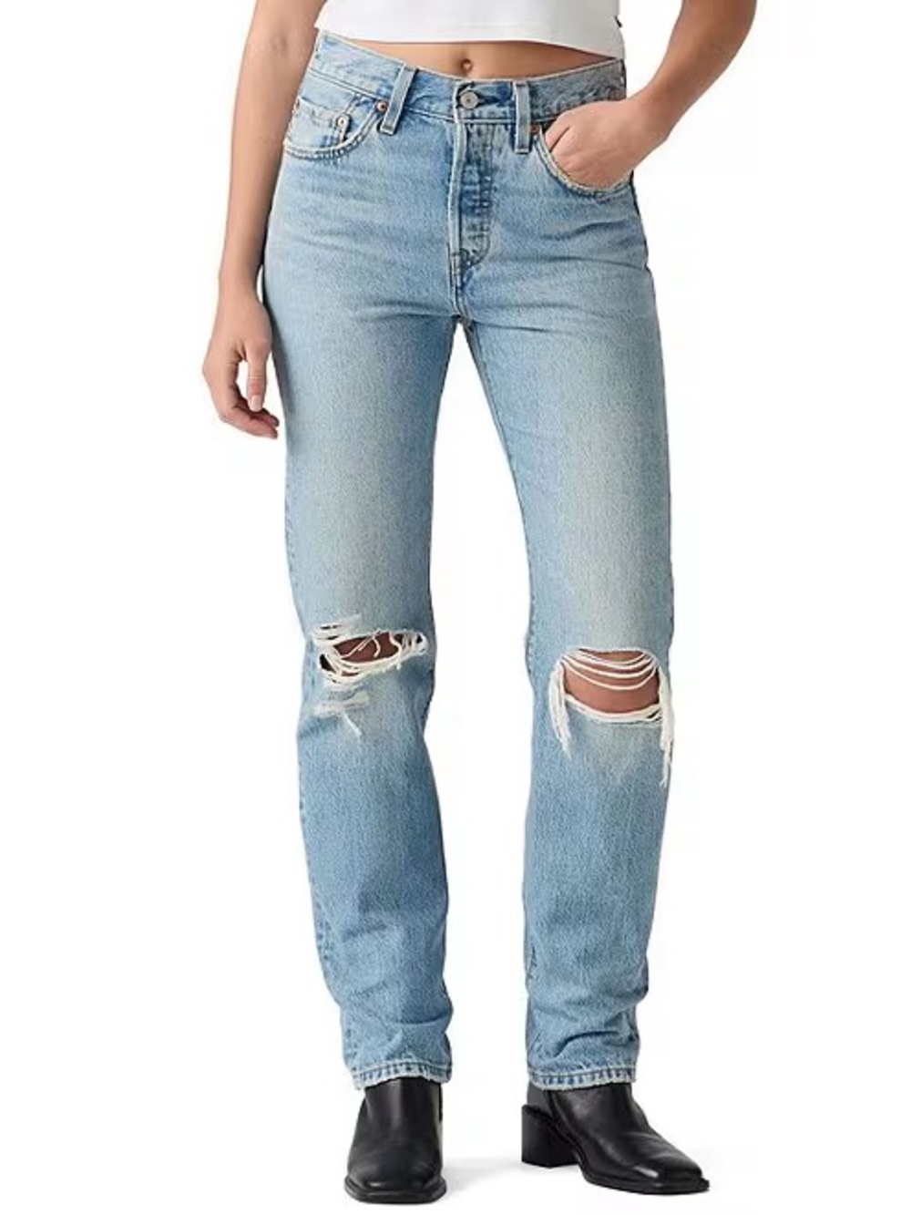 Levi's Premium 501 Original High-Rise Straight Distressed Jeans 24x30 Big E